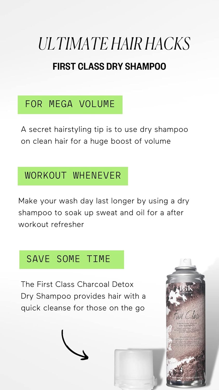IGK FIRST CLASS Charcoal Detox Dry Shampoo Travel | Volume + Soothes Scalp + Balance Oil | Vegan + Cruelty Free | 2 Oz