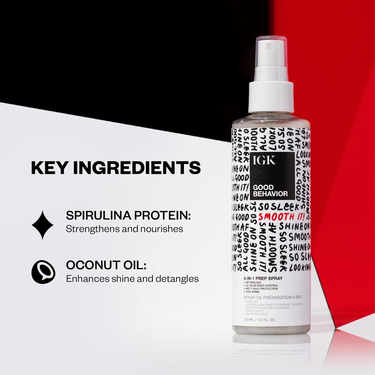 IGK GOOD BEHAVIOR 4-in-1 Prep Spray | Leave In + Detangle + Heat Protectant | Vegan + Cruelty Free |