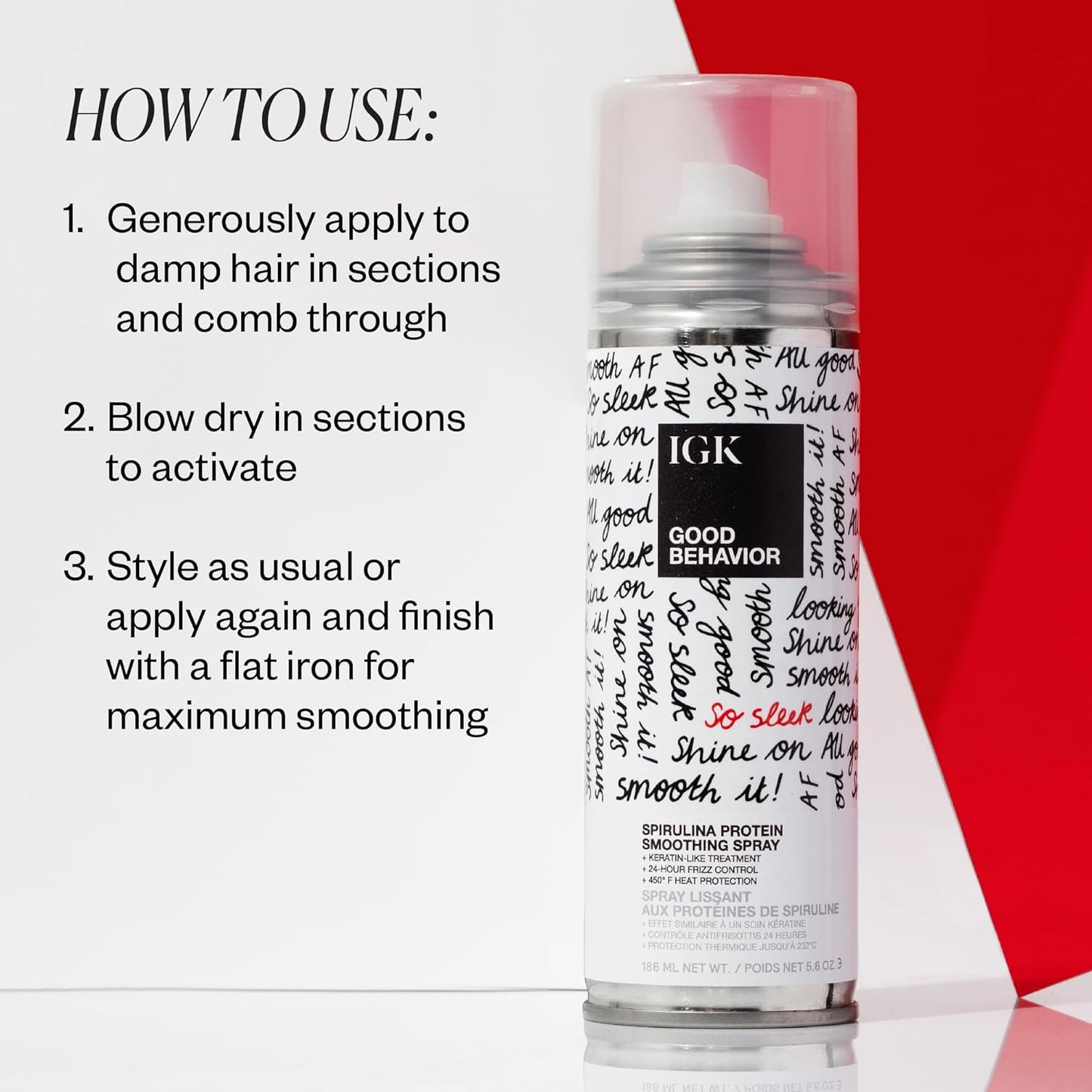 IGK GOOD BEHAVIOR Spirulina Protein Smoothing Spray | Keratin Like Treatment + Frizz Control + Heat Protectant | Vegan + Cruelty Free |