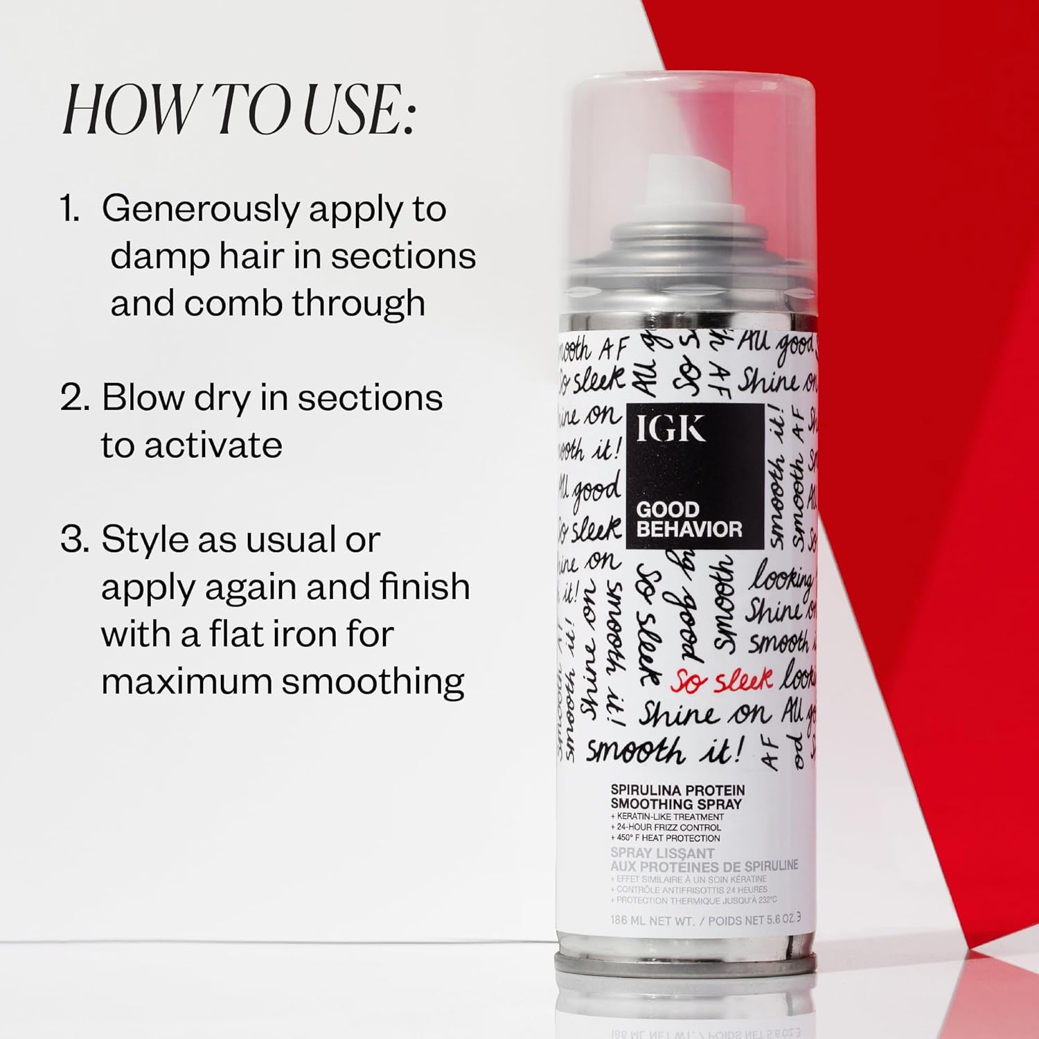 IGK GOOD BEHAVIOR Spirulina Protein Smoothing Spray | Keratin Like Treatment + Frizz Control + Heat Protectant | Vegan + Cruelty Free |