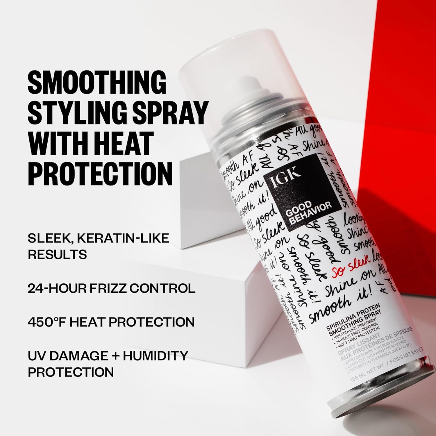 IGK GOOD BEHAVIOR Spirulina Protein Smoothing Spray | Keratin Like Treatment + Frizz Control + Heat Protectant | Vegan + Cruelty Free |