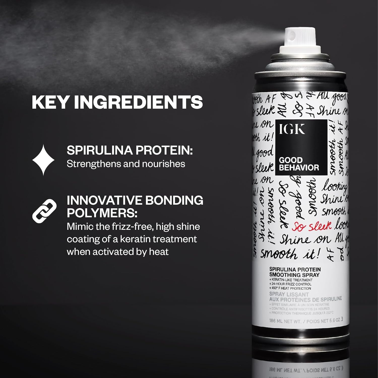 IGK GOOD BEHAVIOR Spirulina Protein Smoothing Spray | Keratin Like Treatment + Frizz Control + Heat Protectant | Vegan + Cruelty Free |
