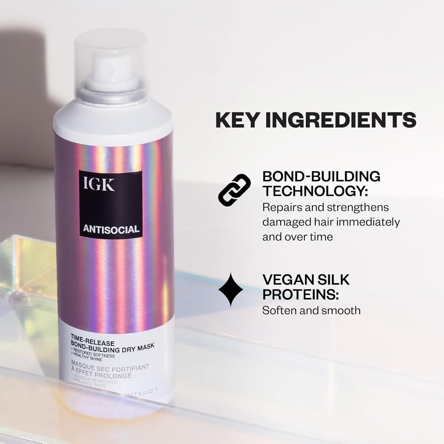 IGK Antisocial Overnight Bond-Building Dry Hair Mask | No-Rinse Leave-In Treatment for Damaged Hair | Strengthens, Smooths & Softens | Vegan, Sulfate-Free, Color-Safe